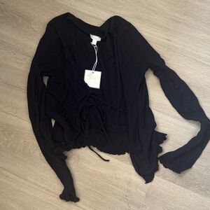 Splendid Black Ribbed Tie-Front Long Sleeve Top